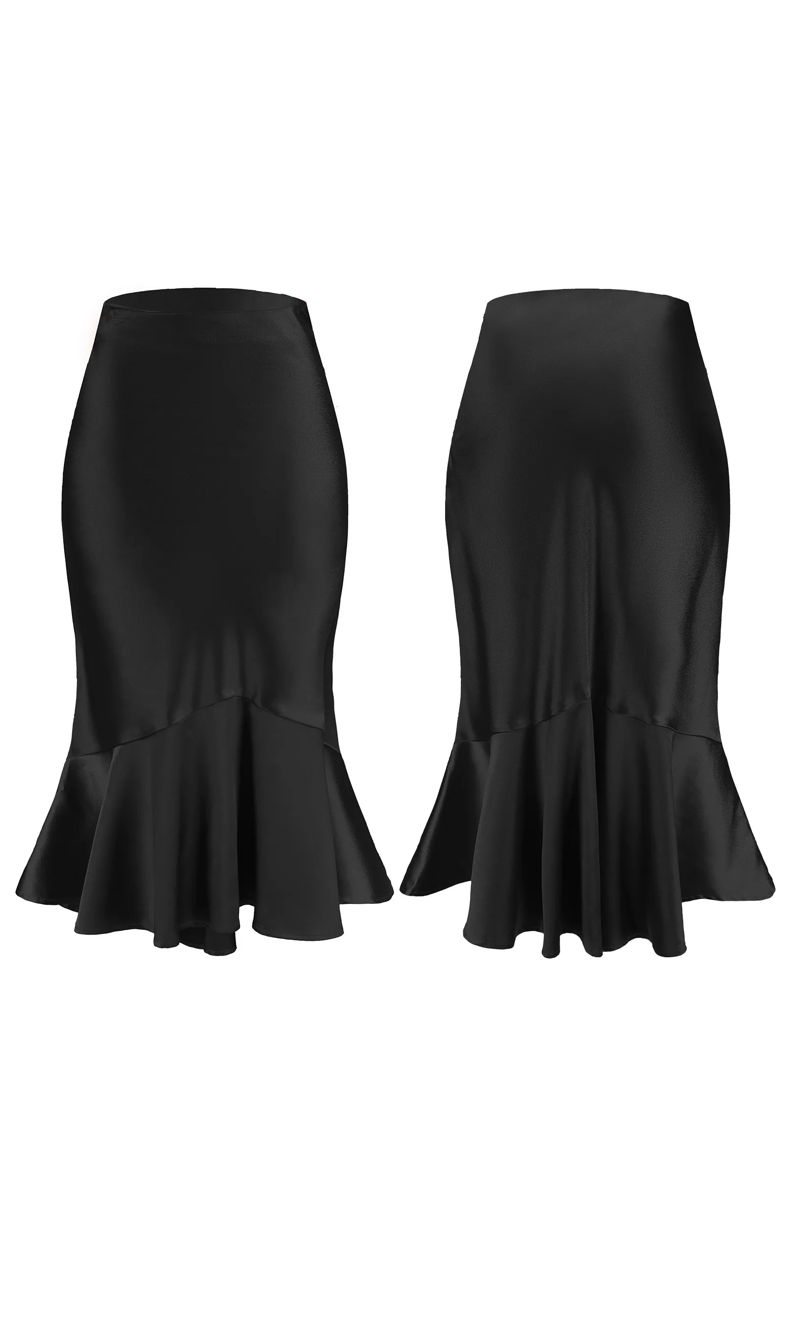 ALCEA ROSEA Women High Waist Satin Skirt Fishtail Silky Skirts Bodycon Stretchy Mermaid Pencil Midi Skirt Black