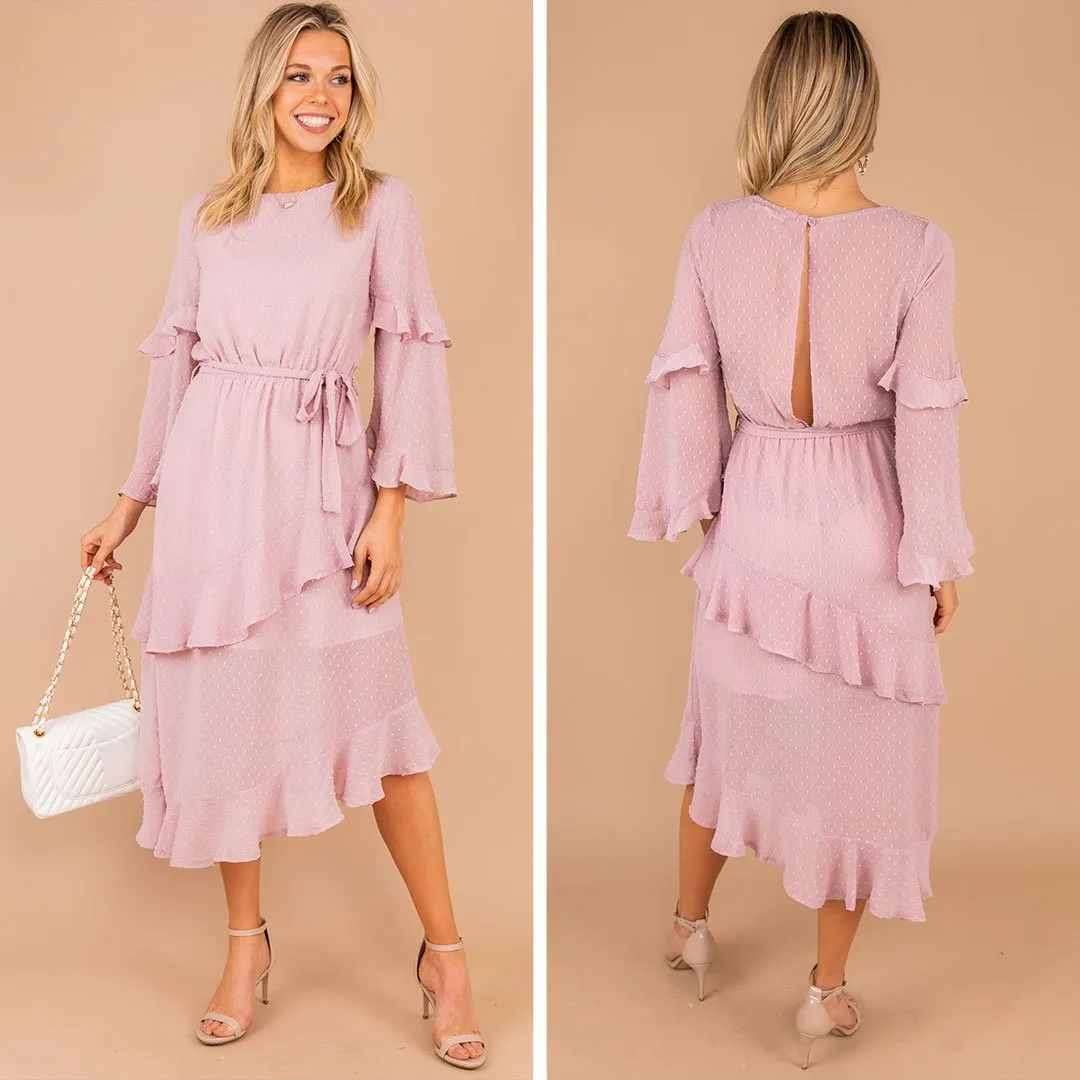 All Yours Lavender Purple Tiered Midi Dress