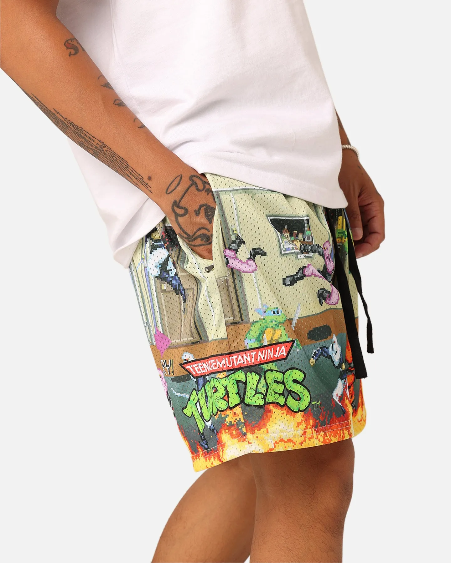 American Thrift X Teenage Mutant Ninja Turtles Arcade Retro Mesh Shorts Tan/Multi