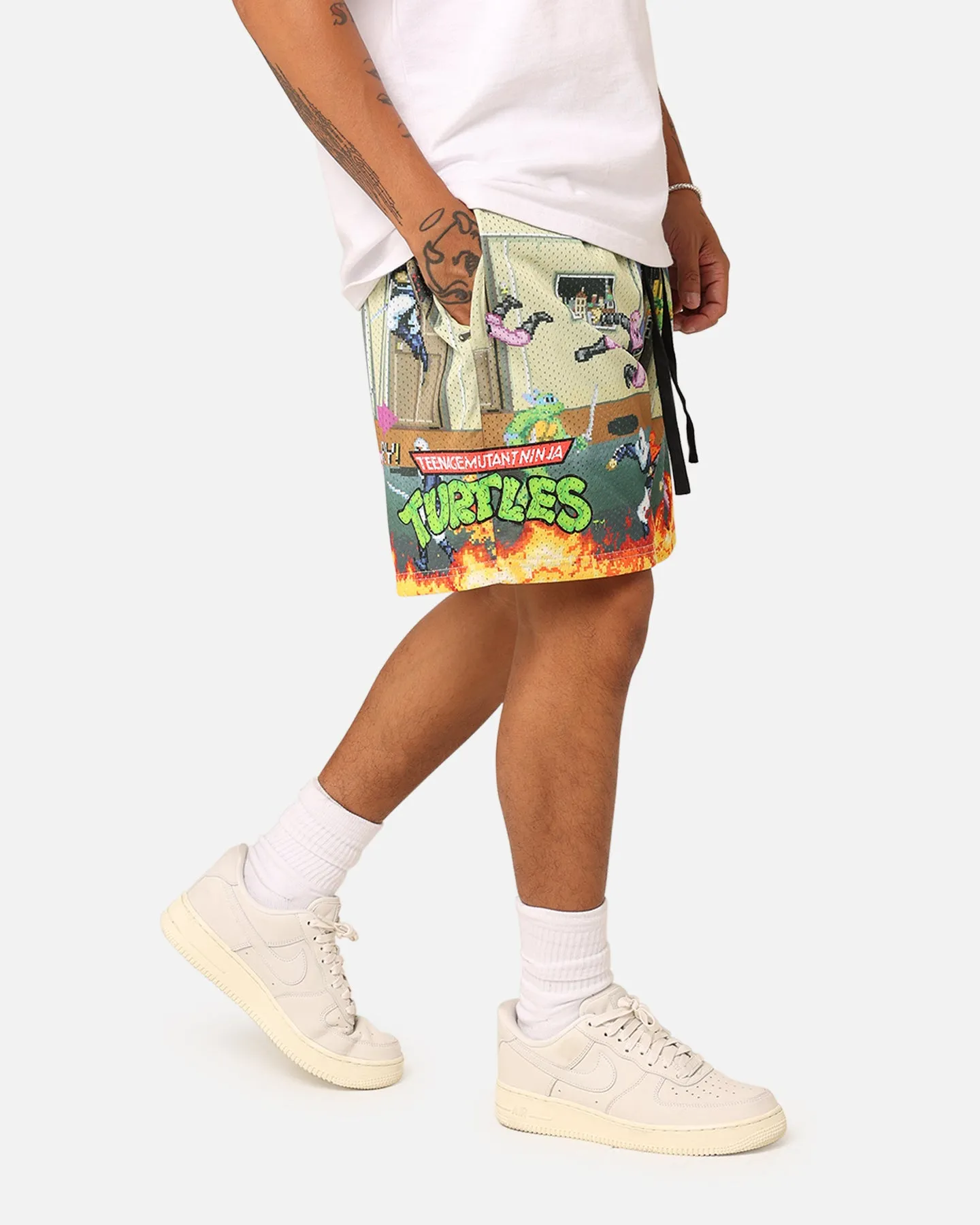 American Thrift X Teenage Mutant Ninja Turtles Arcade Retro Mesh Shorts Tan/Multi