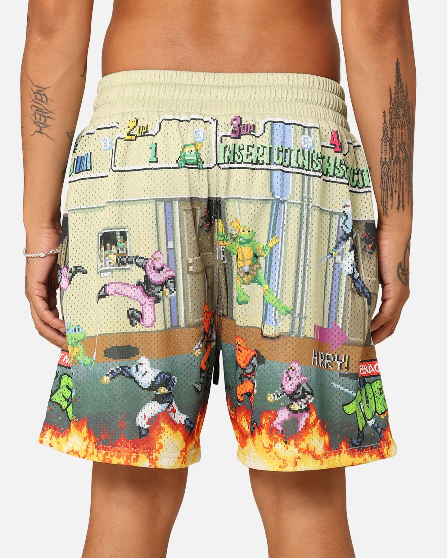 American Thrift X Teenage Mutant Ninja Turtles Arcade Retro Mesh Shorts Tan/Multi