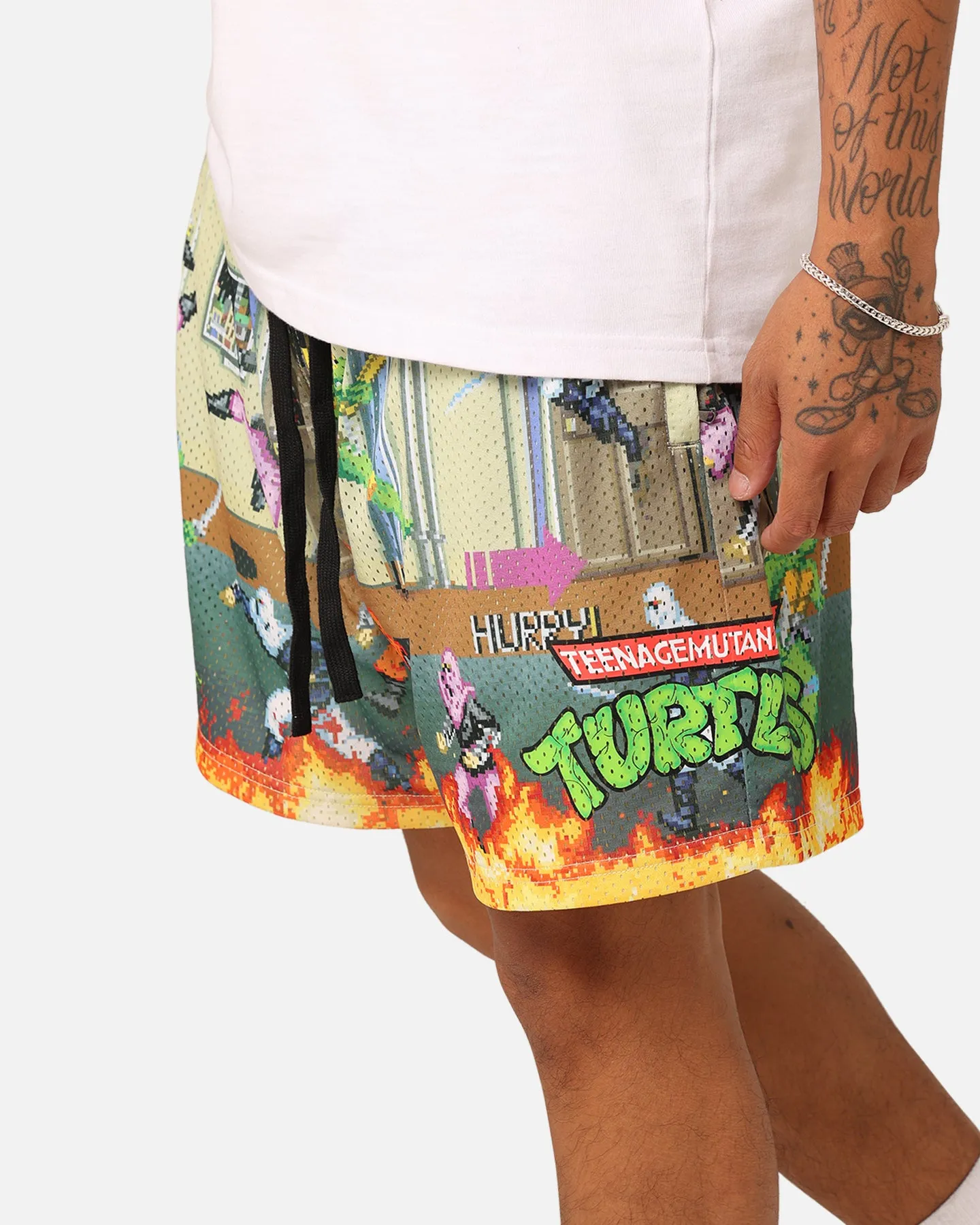 American Thrift X Teenage Mutant Ninja Turtles Arcade Retro Mesh Shorts Tan/Multi