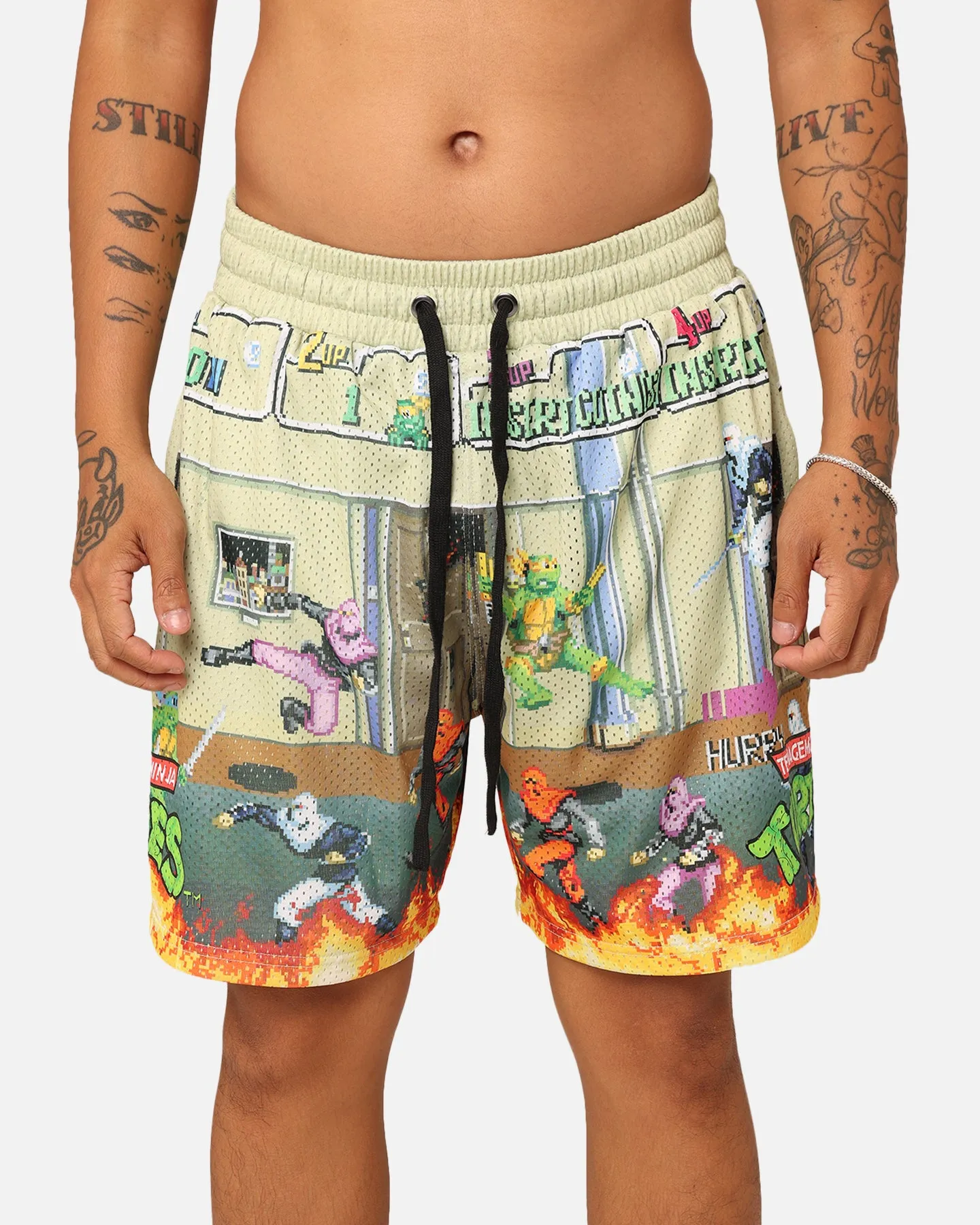 American Thrift X Teenage Mutant Ninja Turtles Arcade Retro Mesh Shorts Tan/Multi