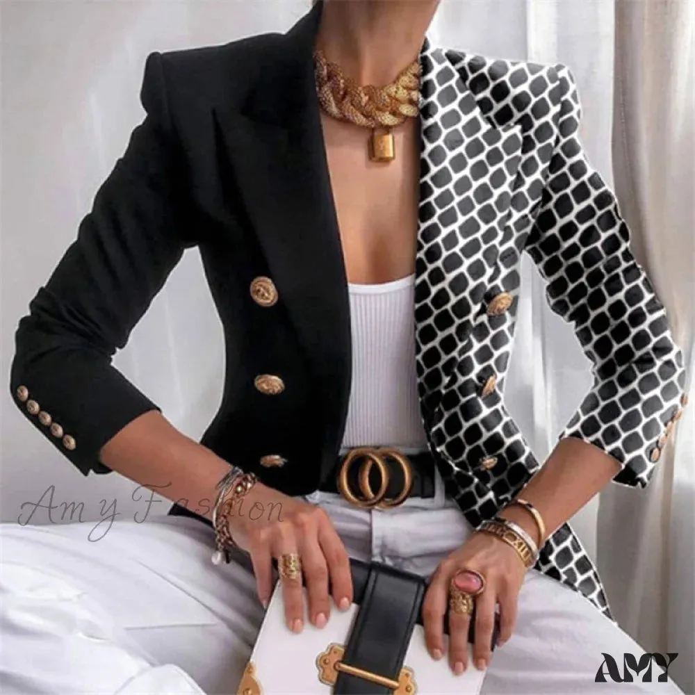 Amy Fashion - Plaid Leopard Chain Print Stitched Blazer