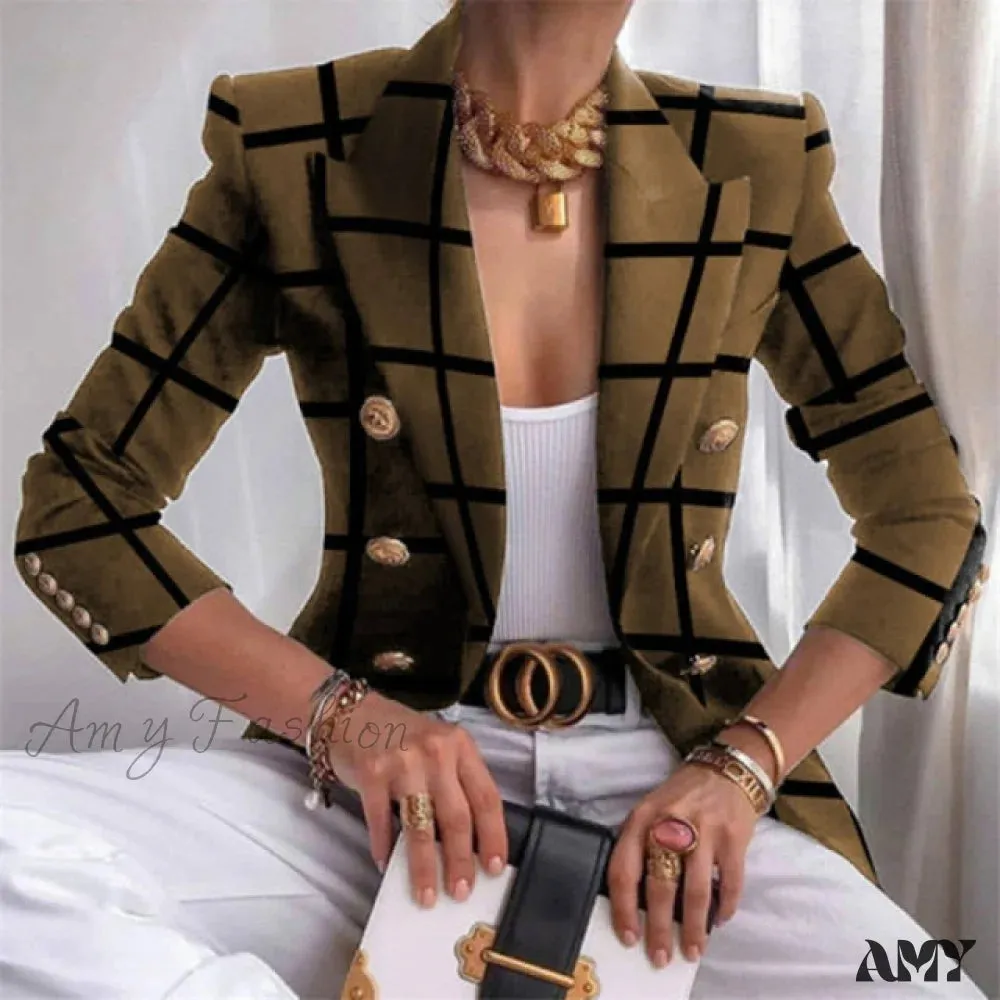 Amy Fashion - Plaid Leopard Chain Print Stitched Blazer