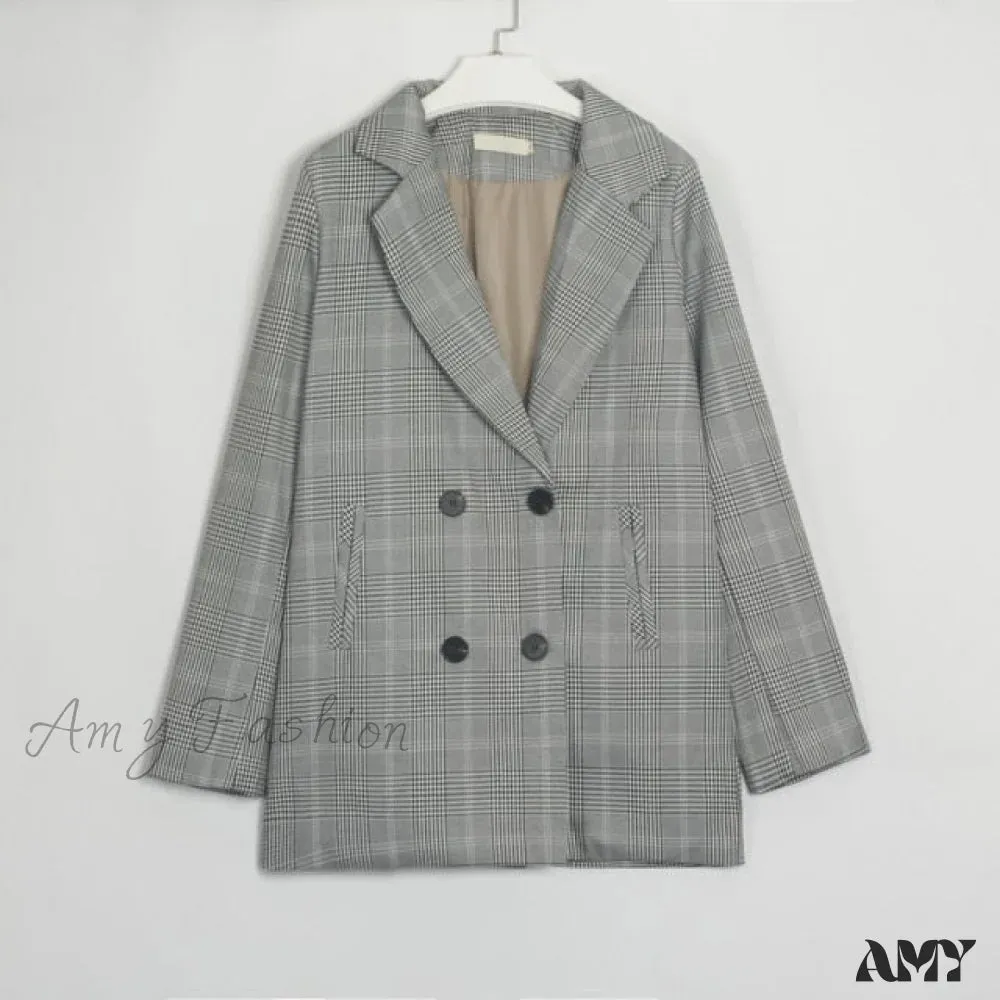 Amy Fashion - Women Plaid Casual Blazer