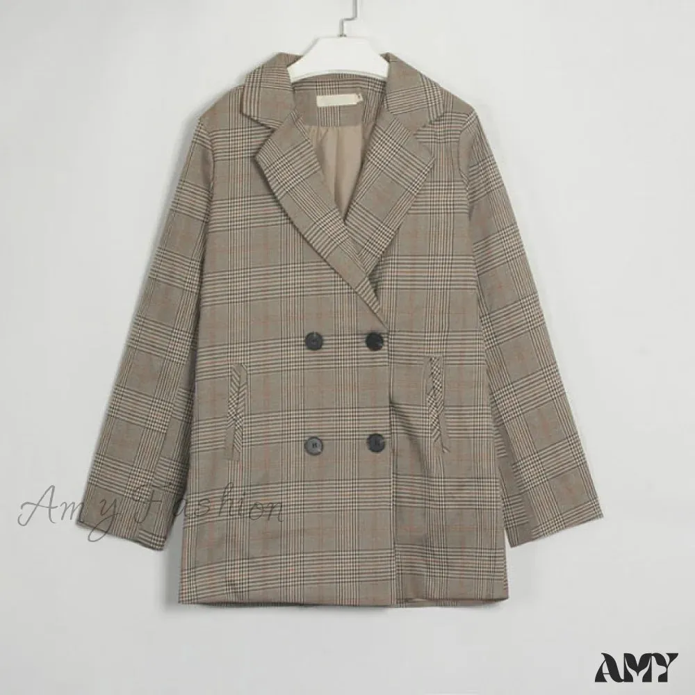 Amy Fashion - Women Plaid Casual Blazer