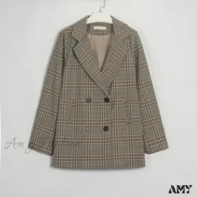 Amy Fashion - Women Plaid Casual Blazer