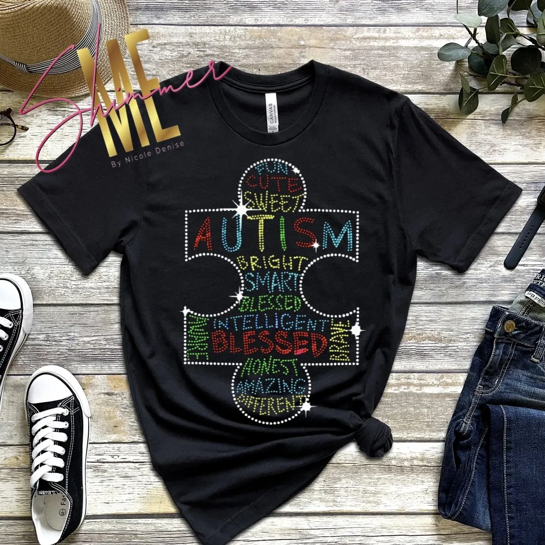 Autism Bright, Smart, Rhinestone  T-Shirt