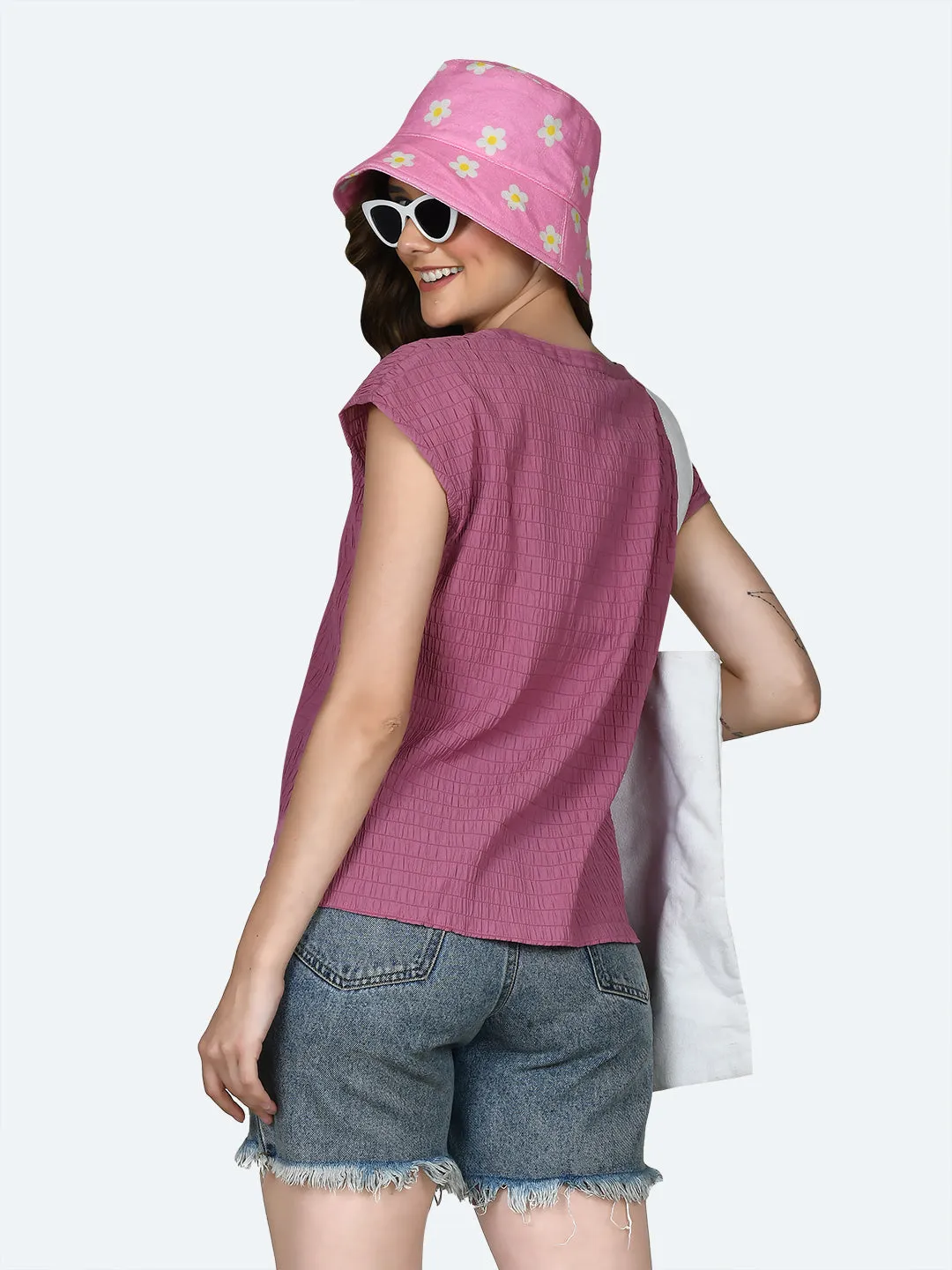 Berry Colored Self Design Round Neck Top