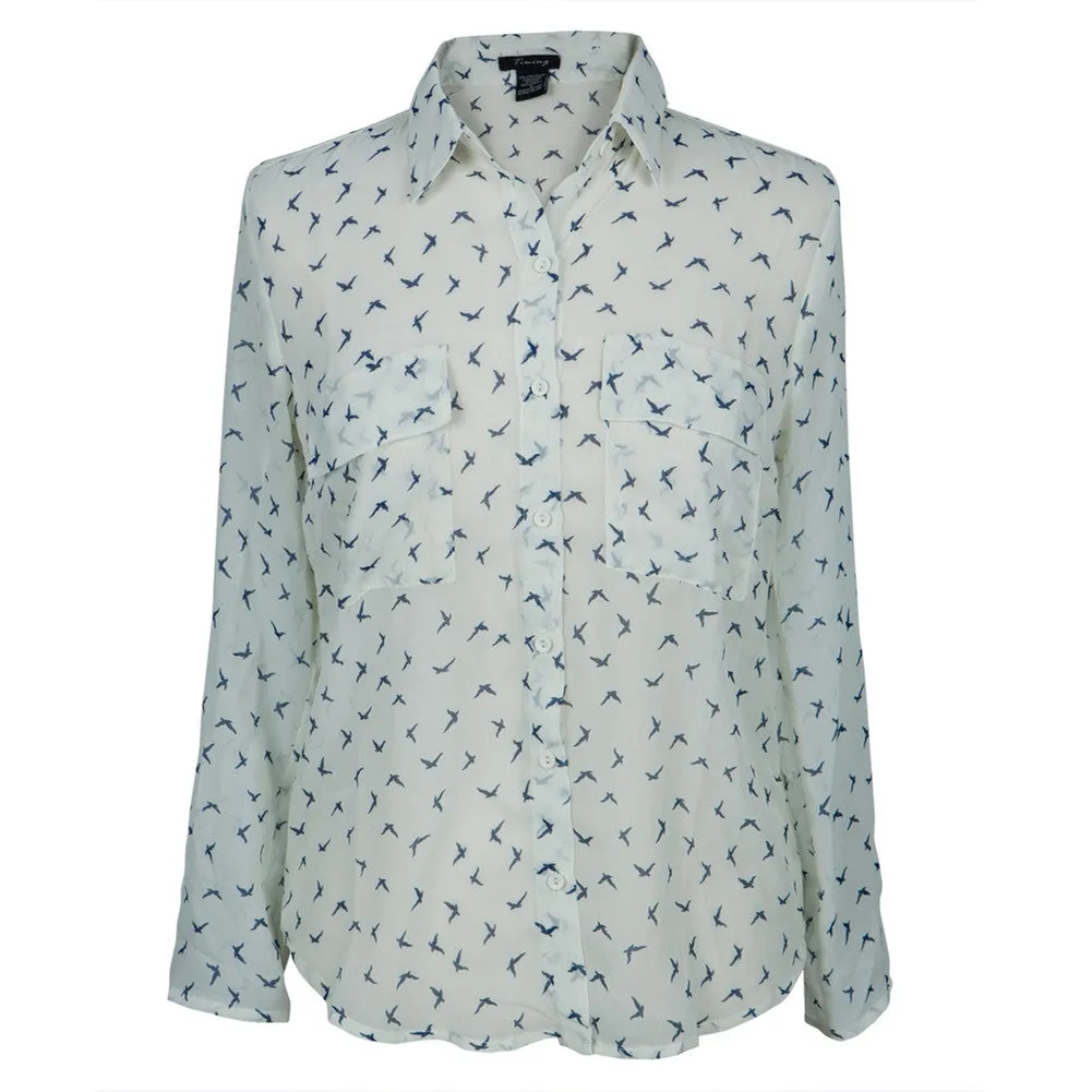 Birds Repeat All-Over Women's Long Sleeve Button Up Shirt