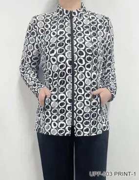 Black/White Zipper Front Jacket UPF-803 PRINT 1