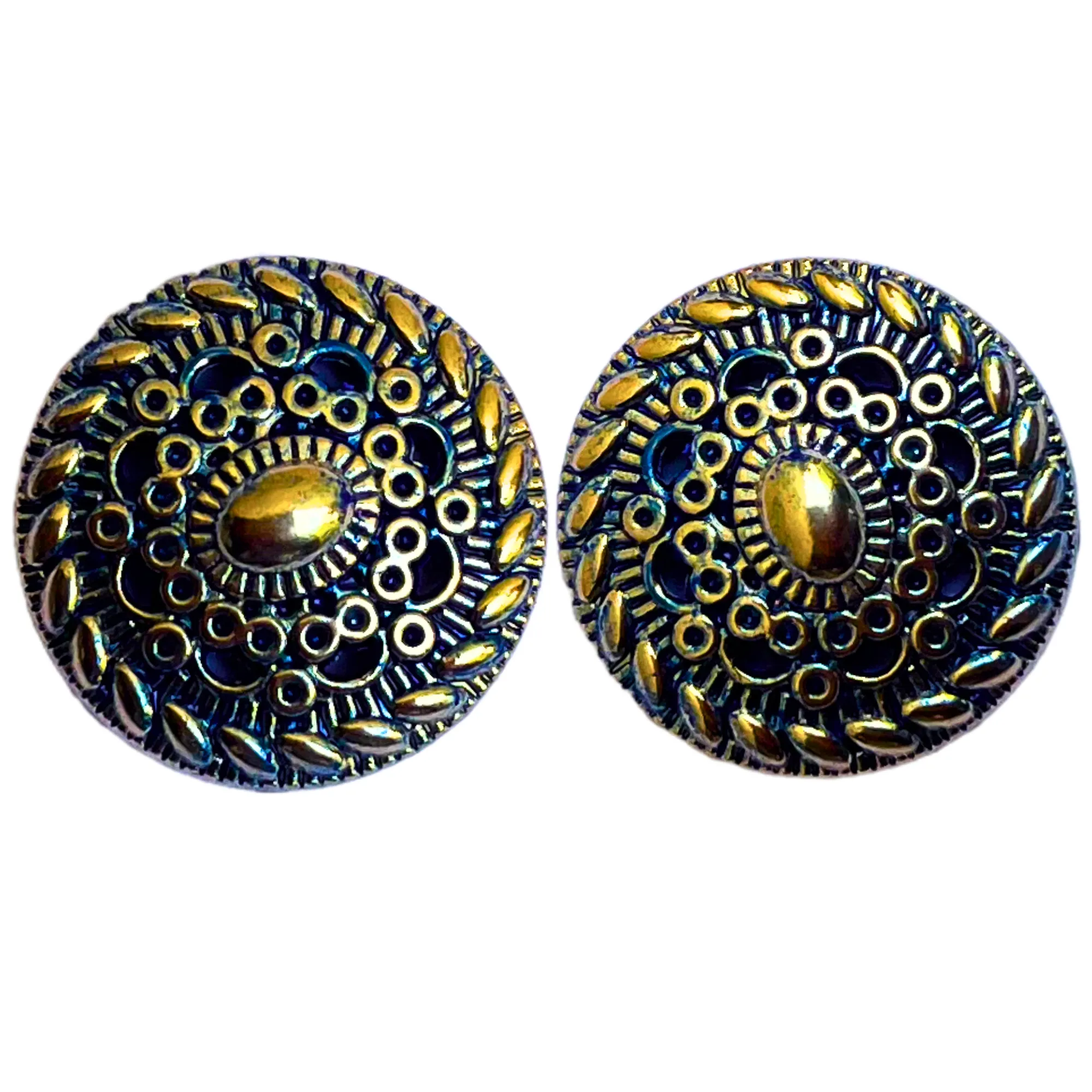 Blue & Golden Round Shaped 1 Hole Round Metal Buttons