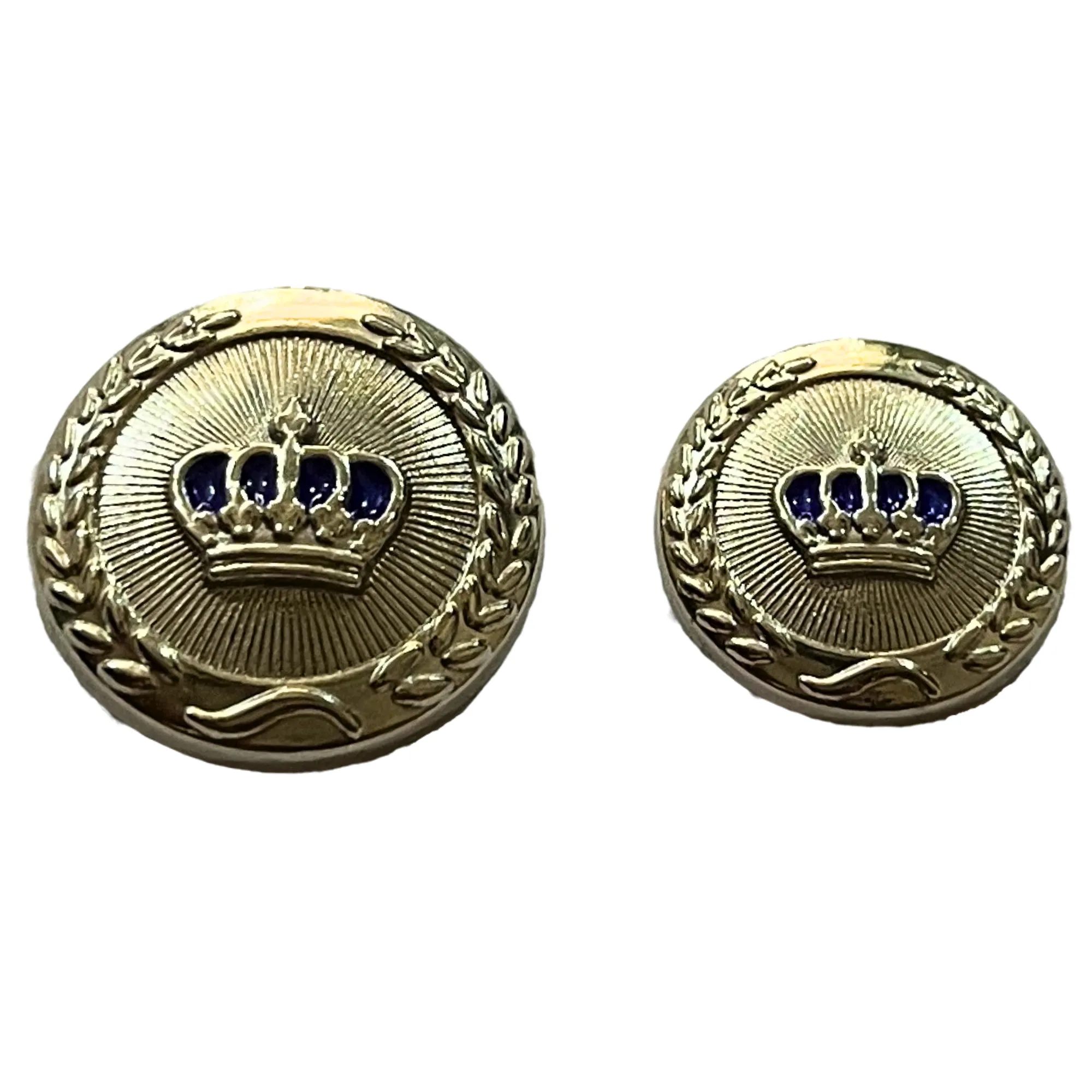 Blue & Silver King and Queen Crown Design Round 1 Hole Metal Buttons