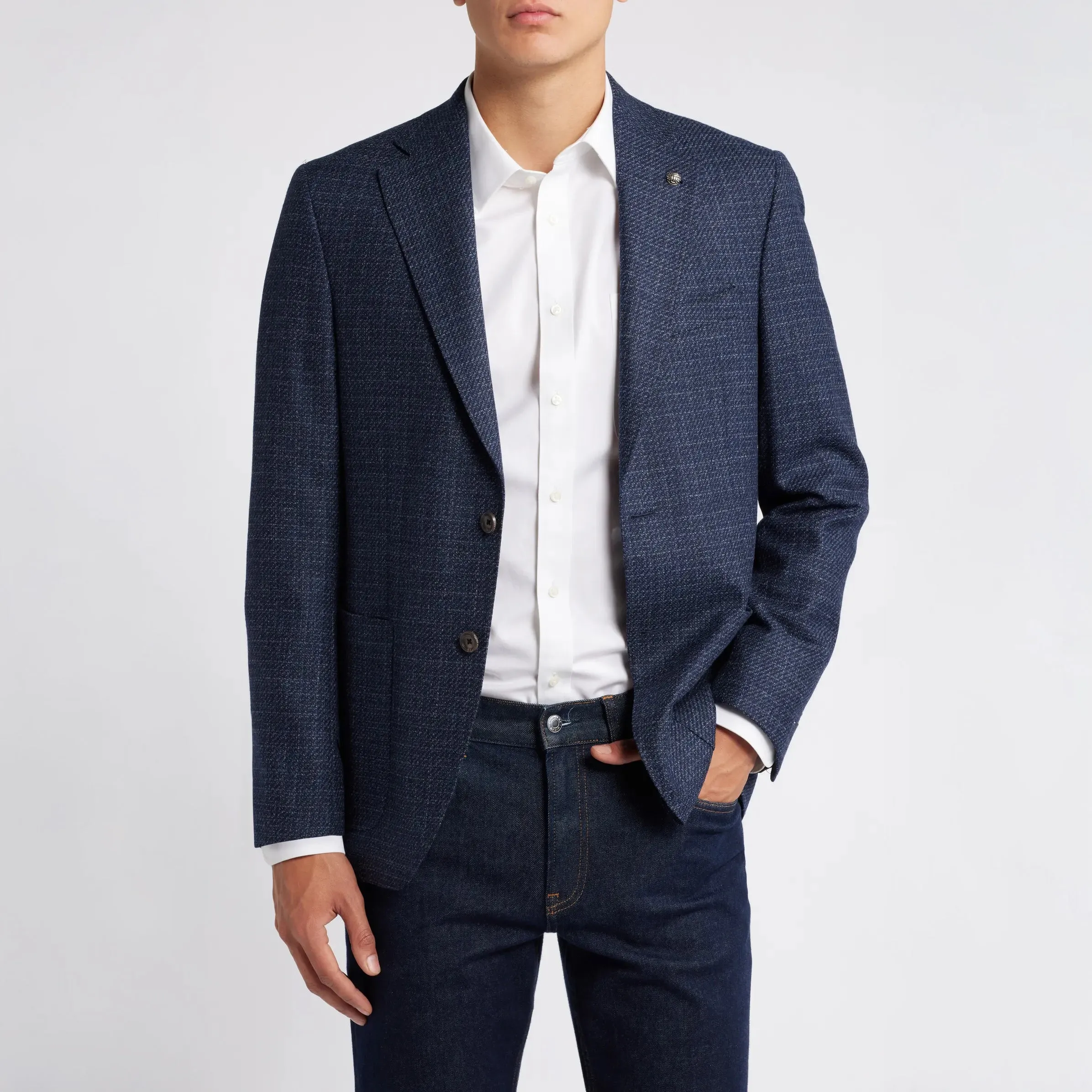 Blue Mélange Knit Morton Contemporary Fit Wool Sport Jacket - Jack Victor