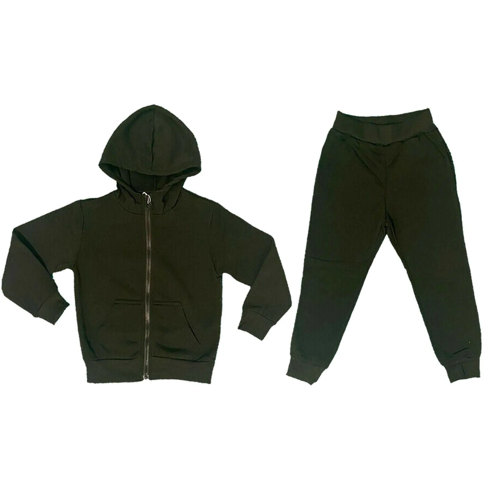 Boys Girls Kids Plain Tracksuit Hoodie Joggers Fleece Jogging Bottoms School PE