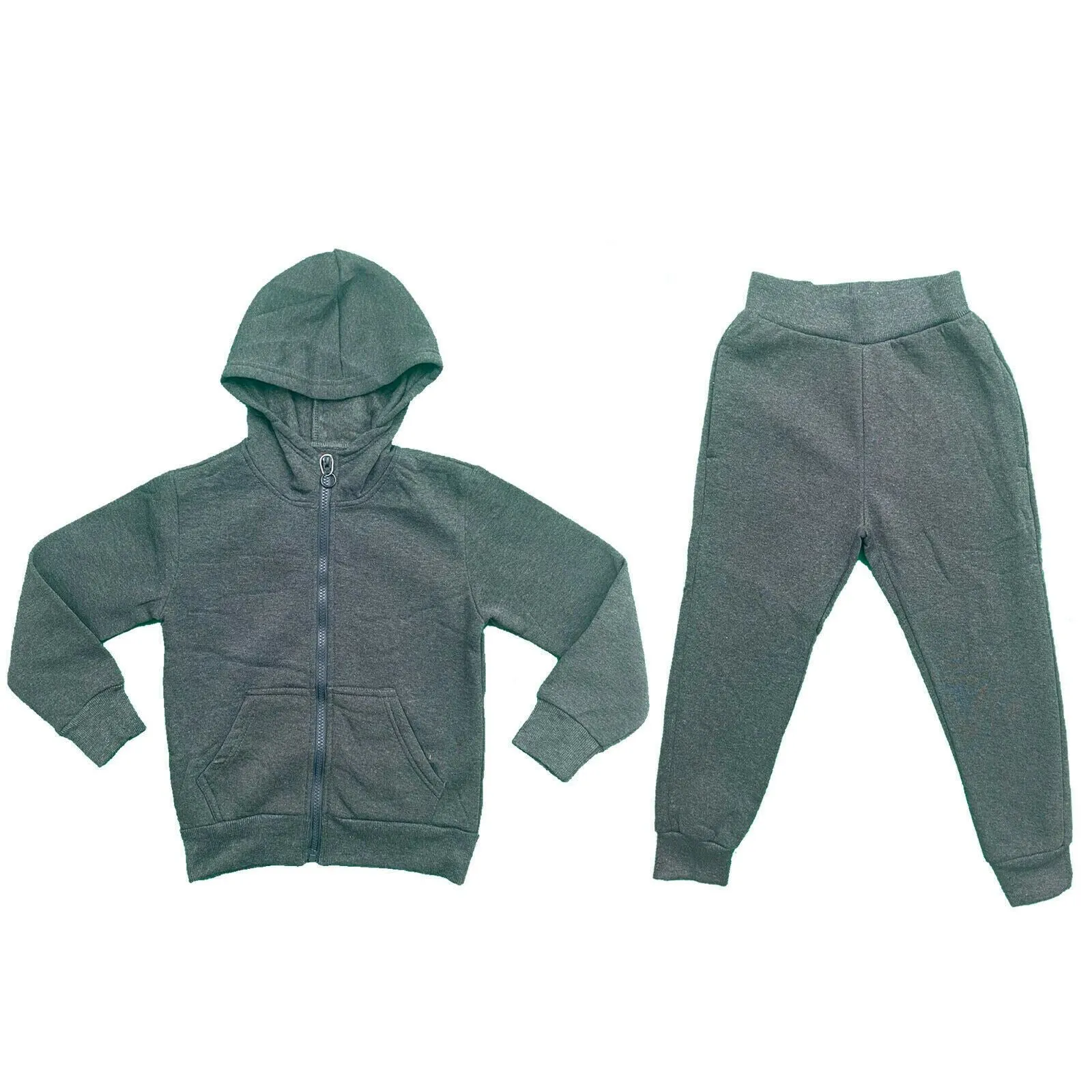 Boys Girls Kids Plain Tracksuit Hoodie Joggers Fleece Jogging Bottoms School PE