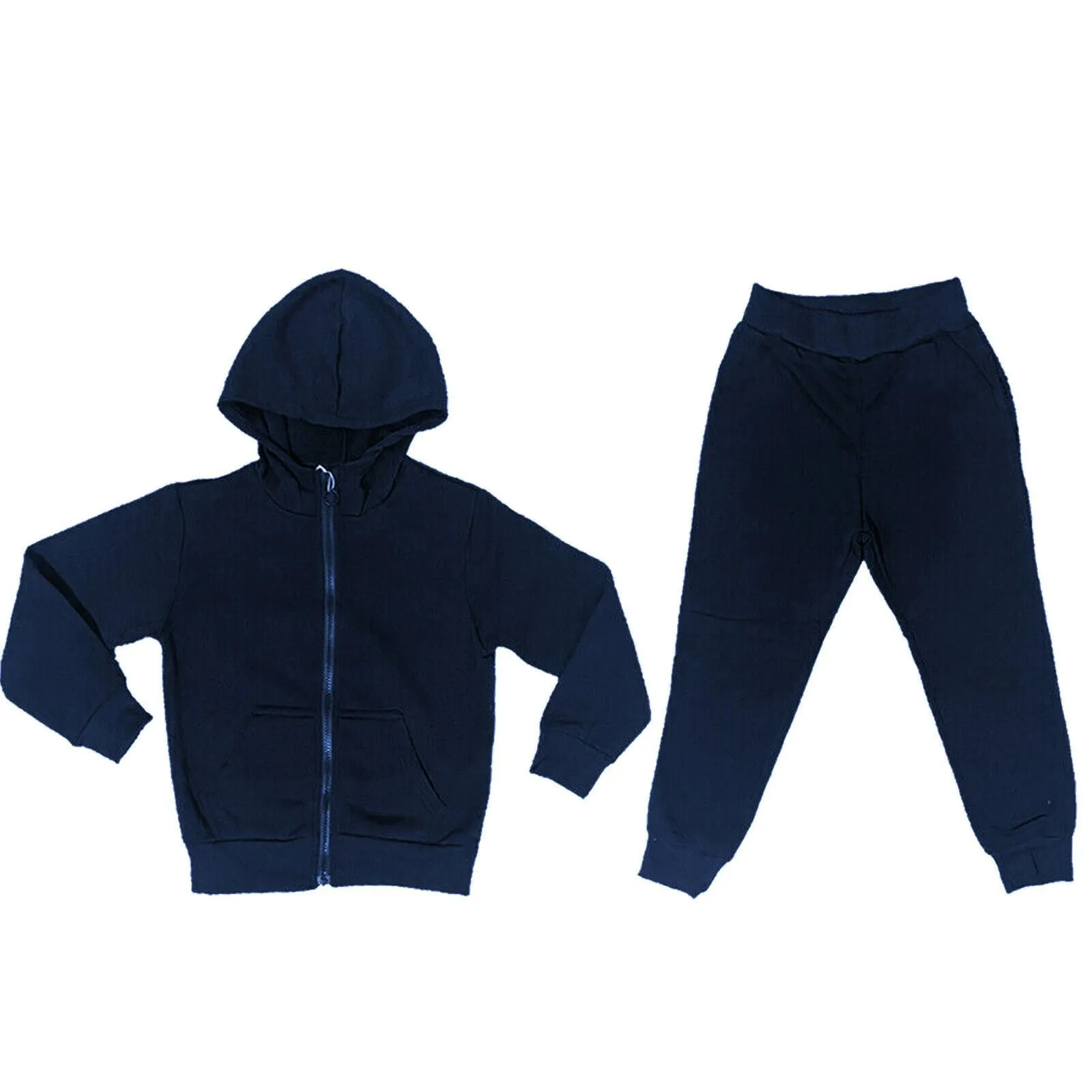 Boys Girls Kids Plain Tracksuit Hoodie Joggers Fleece Jogging Bottoms School PE