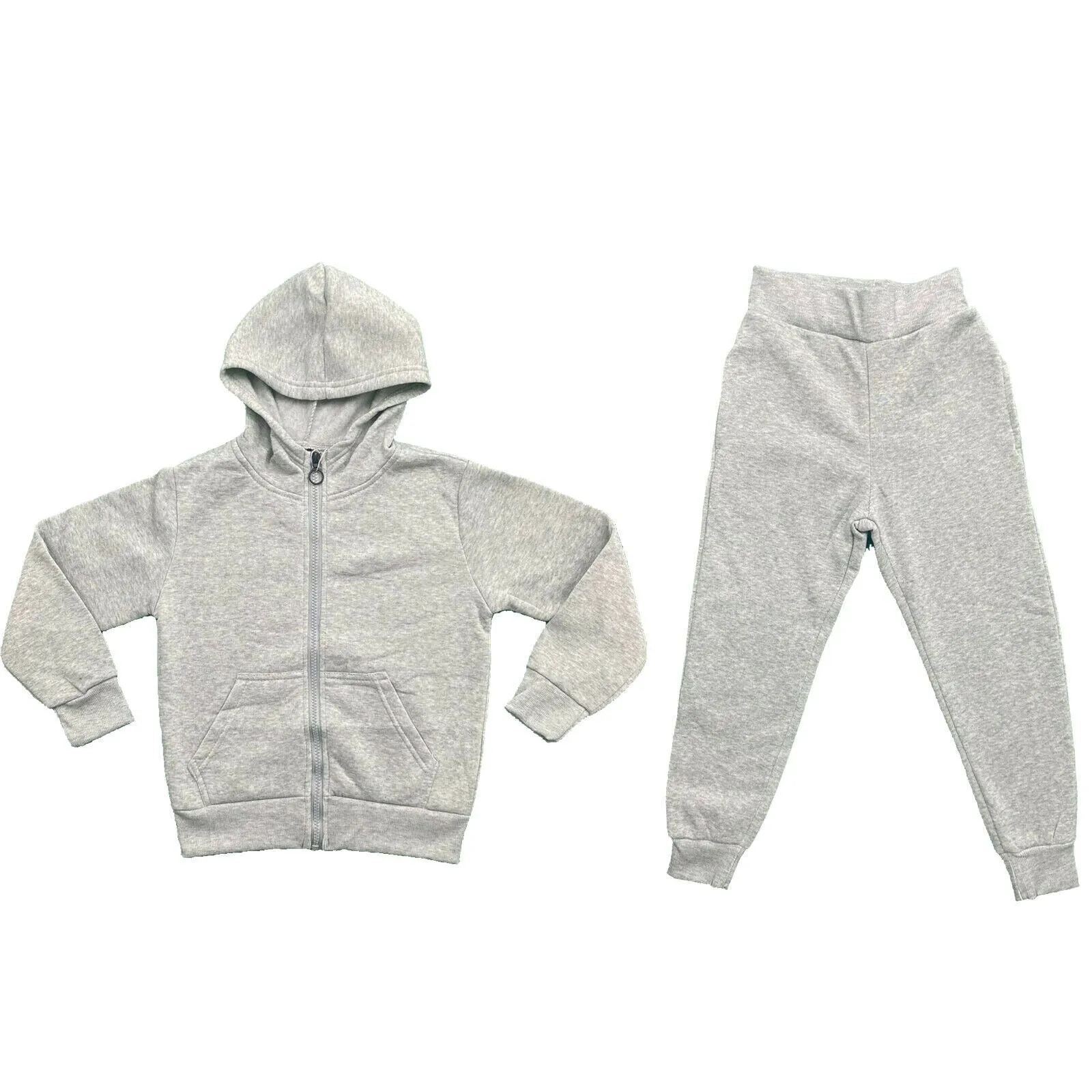 Boys Girls Kids Plain Tracksuit Hoodie Joggers Fleece Jogging Bottoms School PE