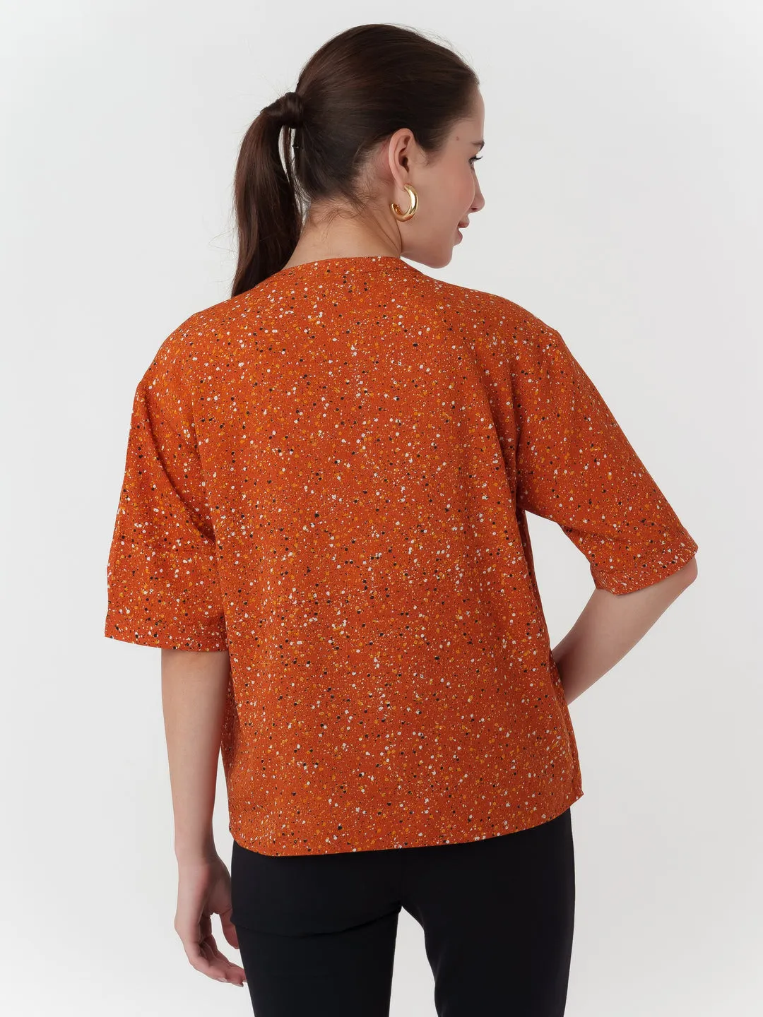 Brown Printed Regular Top