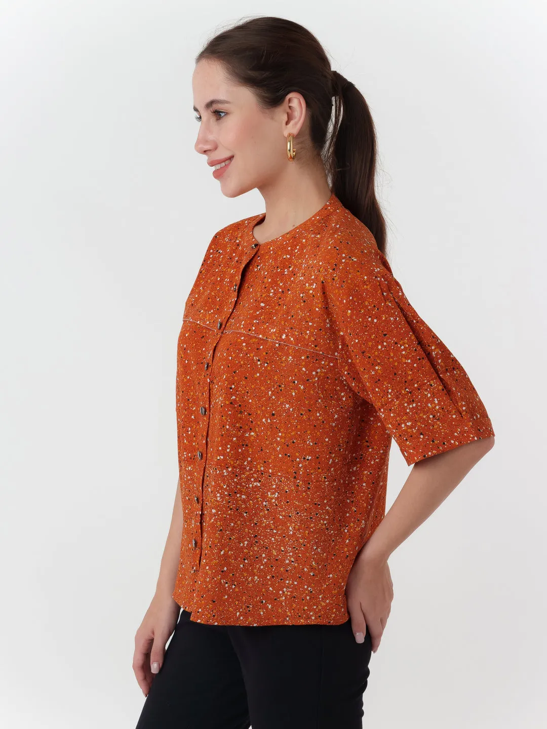 Brown Printed Regular Top