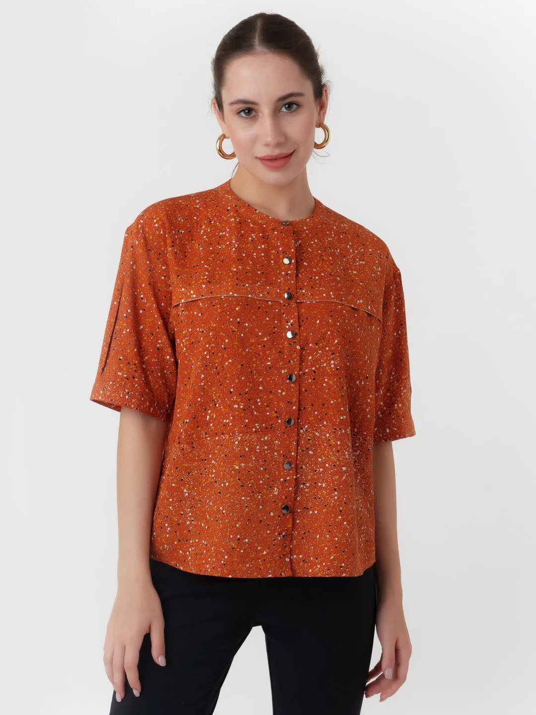 Brown Printed Regular Top