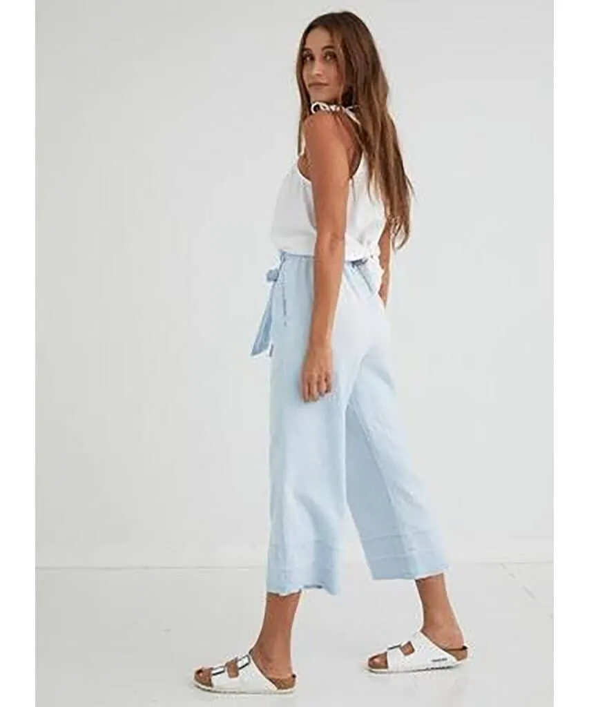 Button Front Wide Leg Crop Island Wash