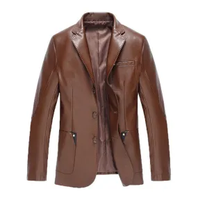 Chest Pocket Faux Leather Blazers Jacket