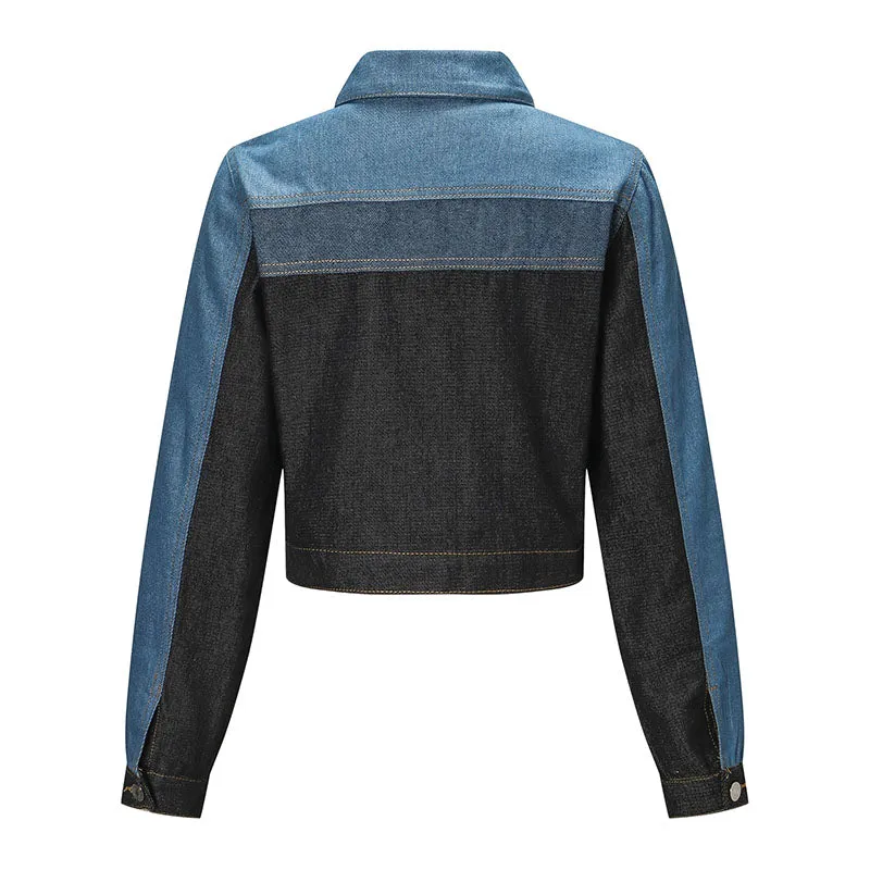 Colorblock Cropped Denim Jacket