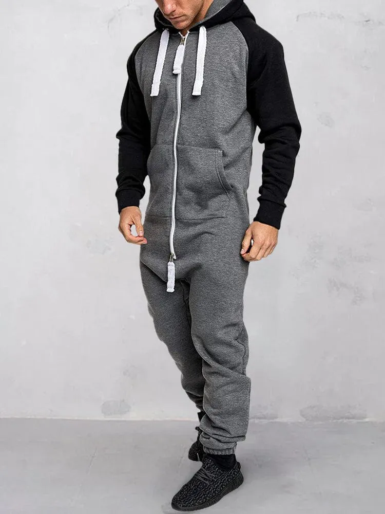 Coofandy Splicing Fleece Sports Jumpsuit