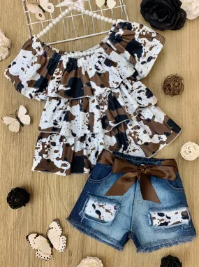 Cowgirls Couture Patched Denim Shorts Set