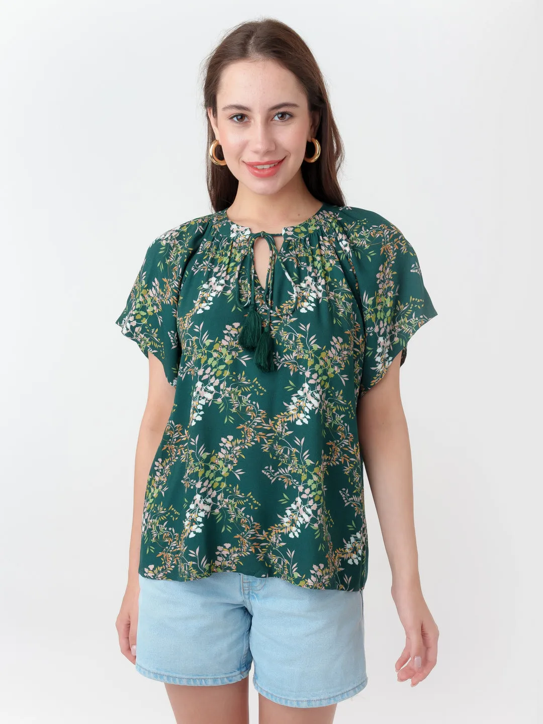 Dark Cedar Printed Regular Top