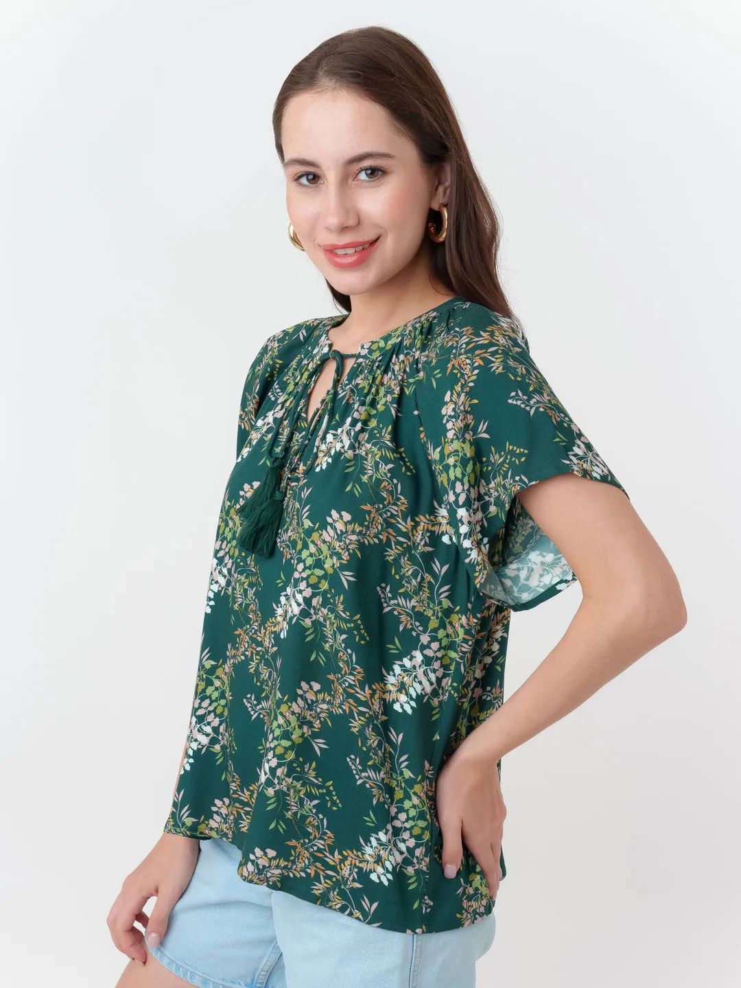 Dark Cedar Printed Regular Top