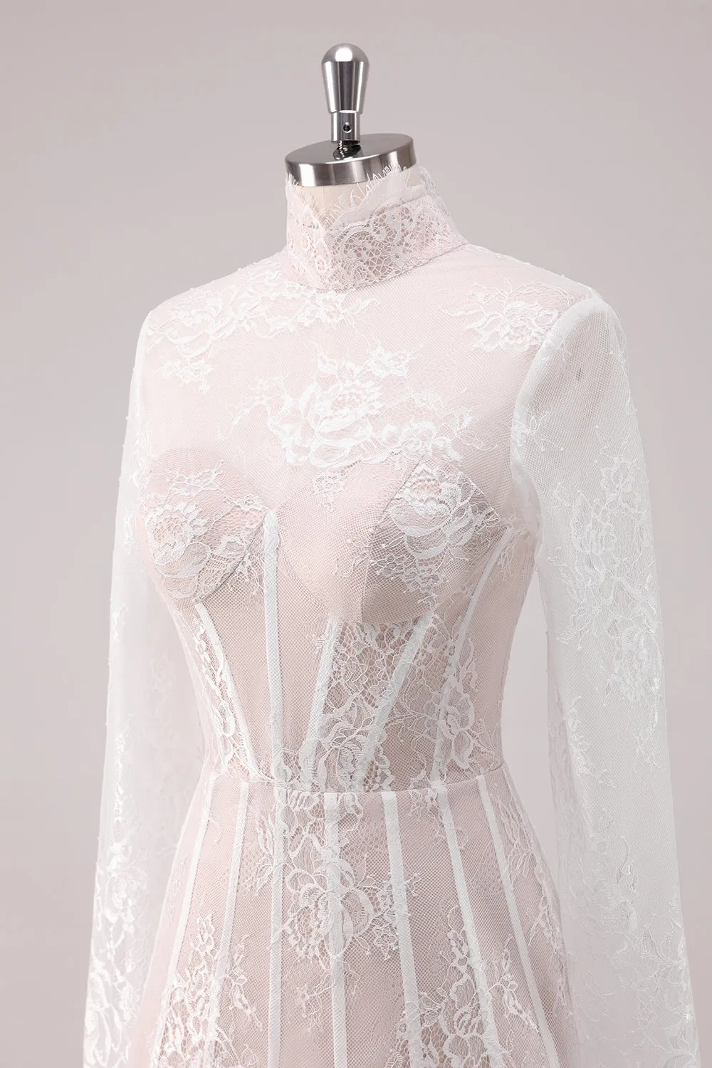 Delicate Lace White Corset Mini Dress with Long Sleeves