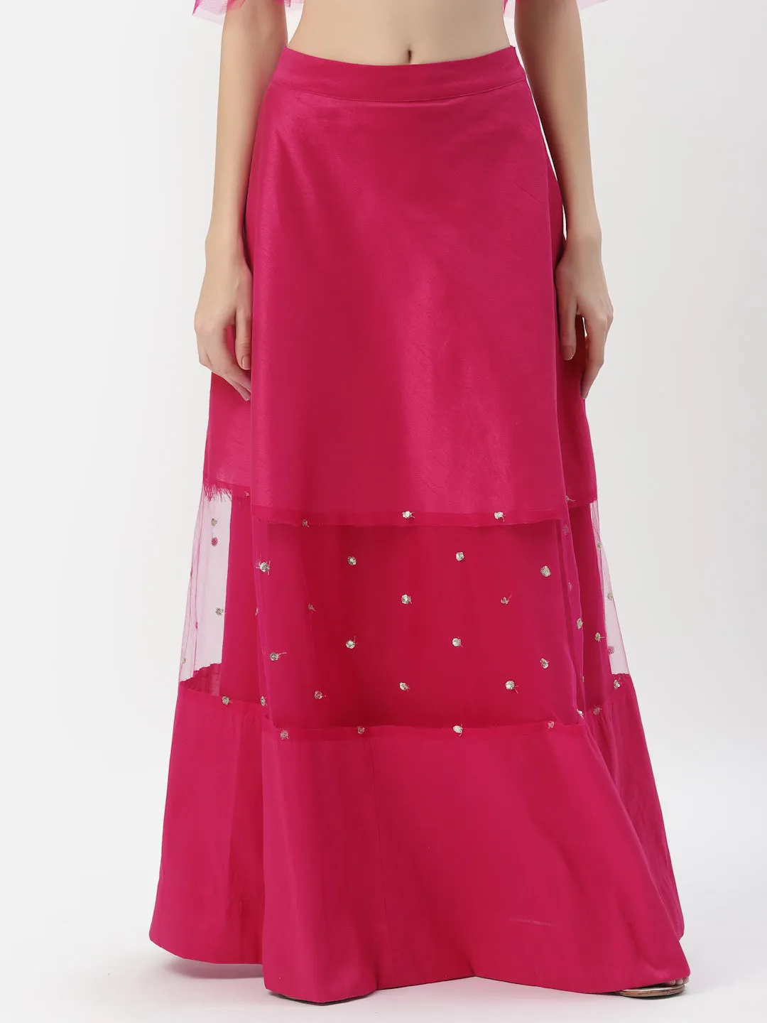 Dupion and Sequin Embroidered Panelled Skirt