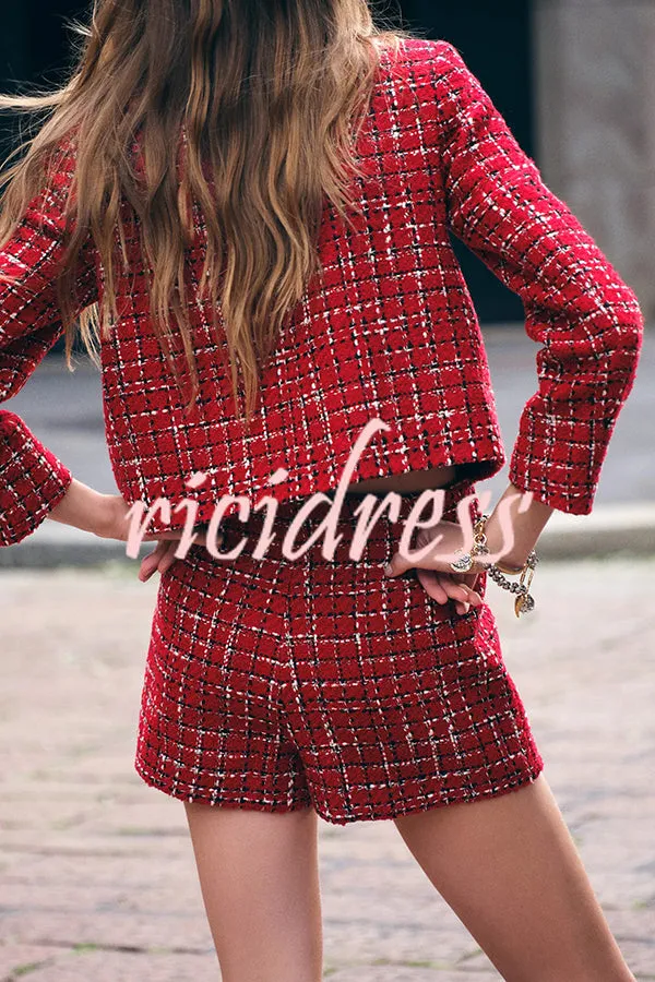 Fashionable Tweed Plaid Texture Casual Mini Skirt