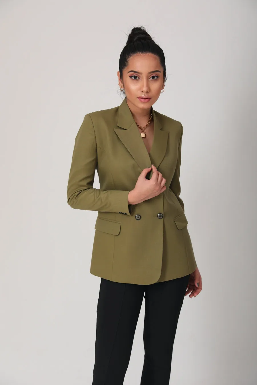 Fitted Olive Green Office Blazers For Women