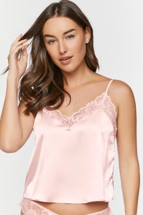 Forever 21 Satin Lingerie Camis with Lace Trim, Pink