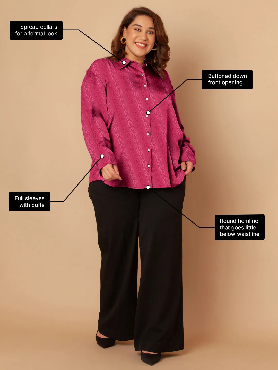 Fuschia Self Design Buttoned Shirt