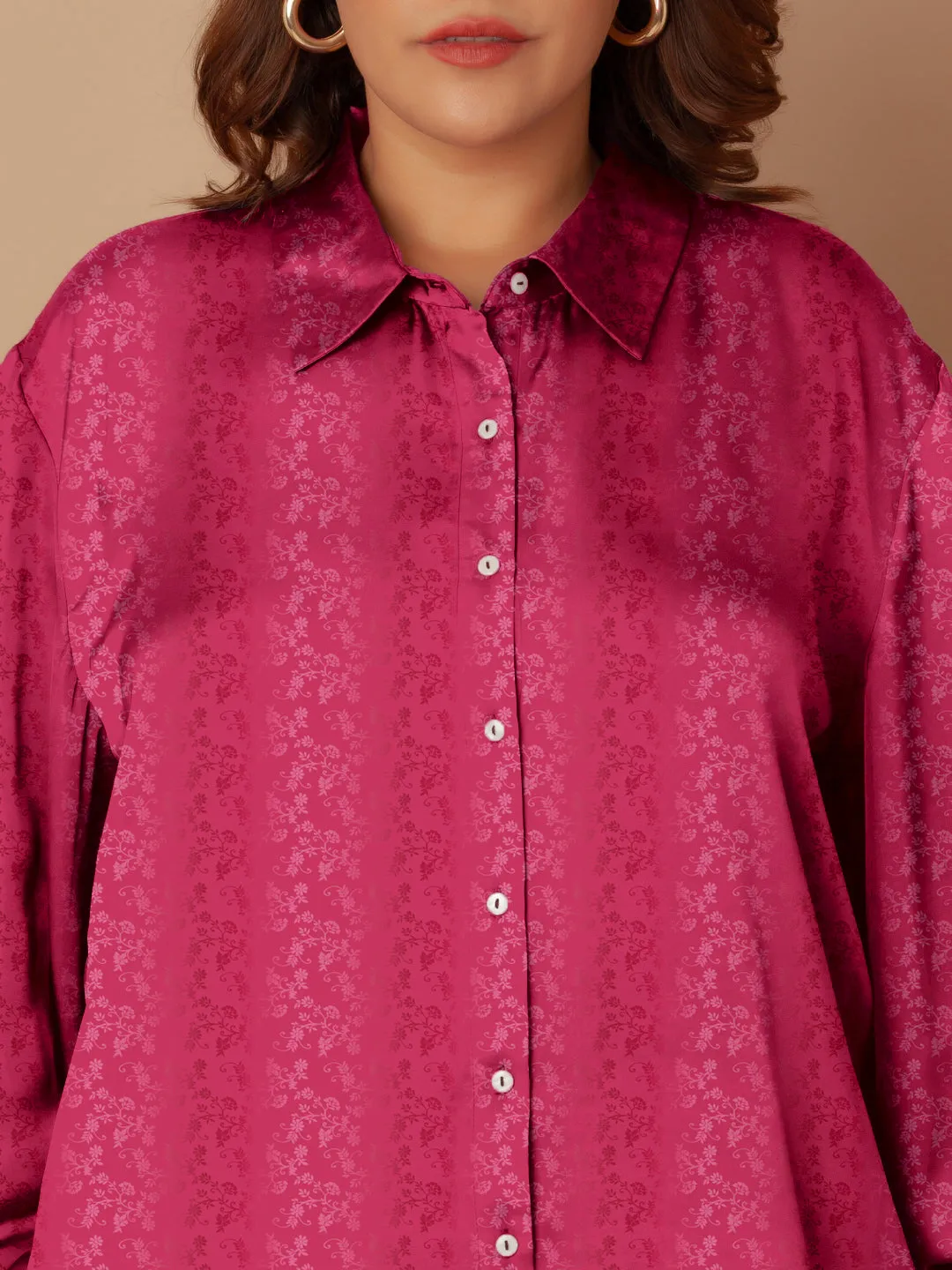 Fuschia Self Design Buttoned Shirt