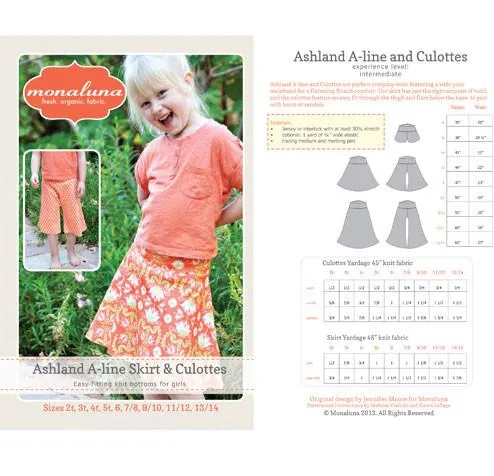 Girl's Ashland Skirt & Culottes Paper Pattern 2T - 13/14