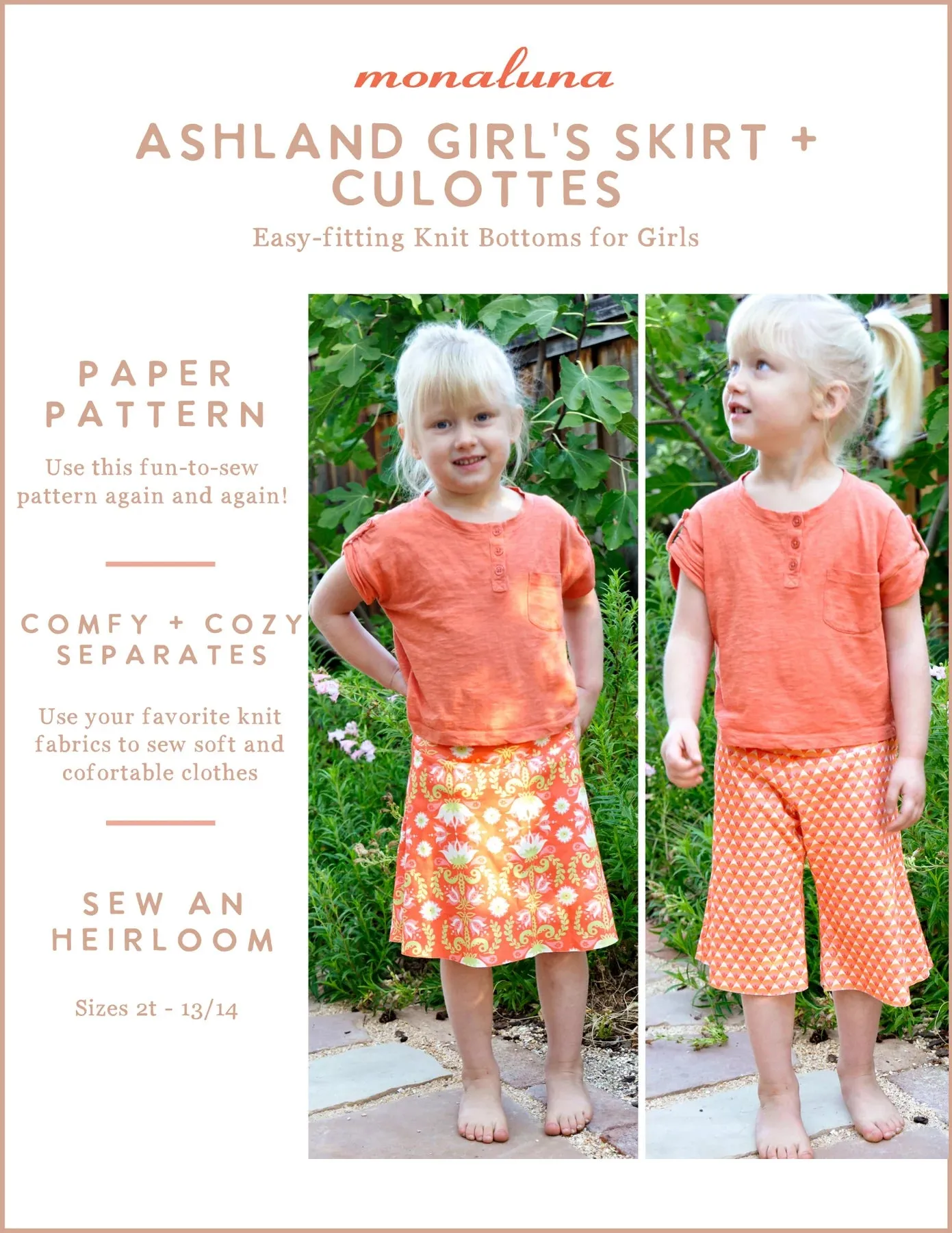 Girl's Ashland Skirt & Culottes Paper Pattern 2T - 13/14