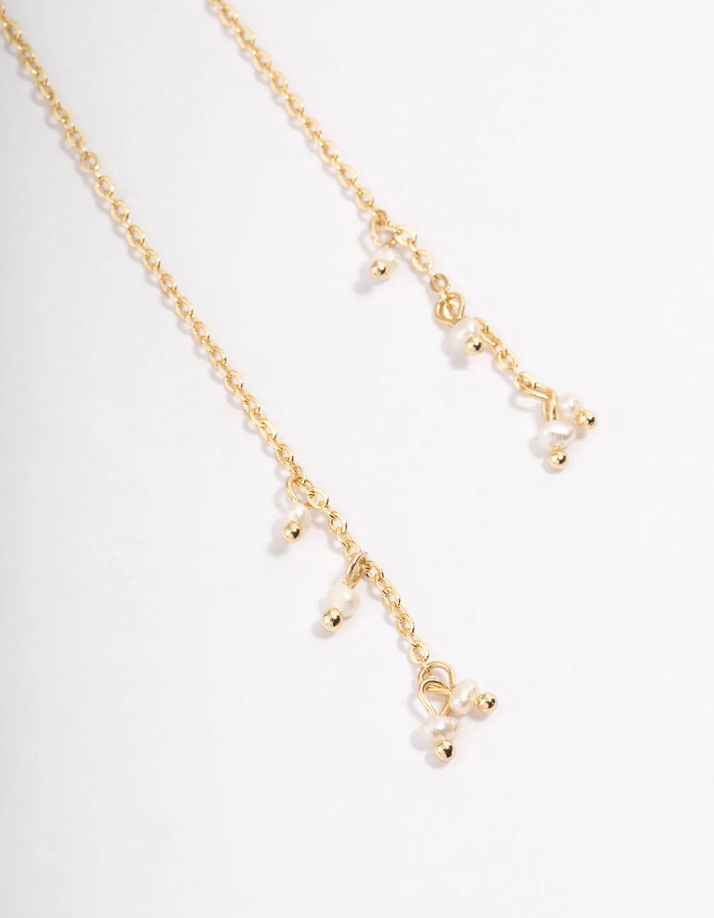 Gold Plated Mini Freshwater Pearl Chain Drop Earrings