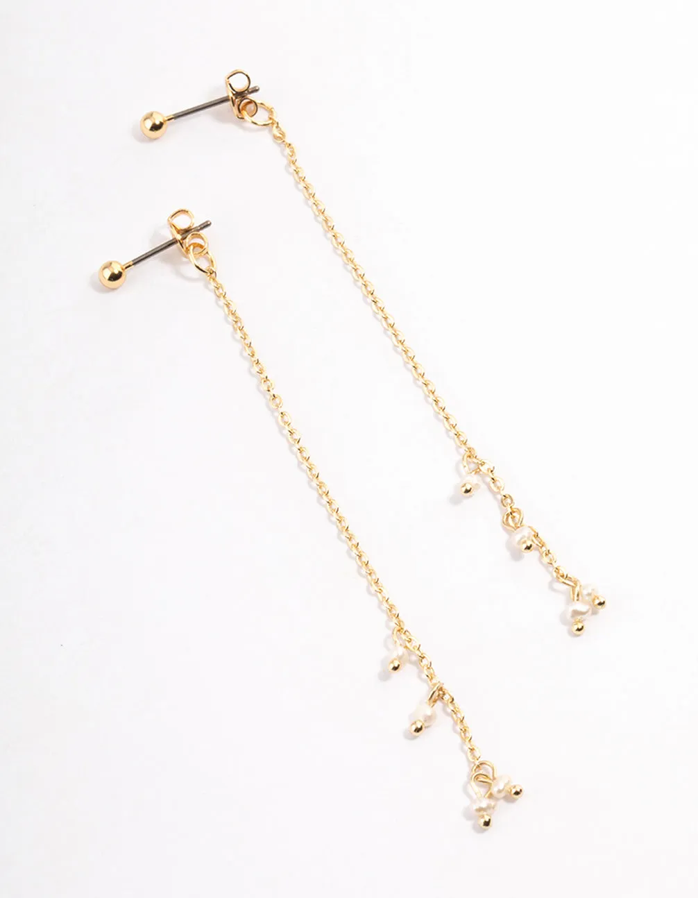 Gold Plated Mini Freshwater Pearl Chain Drop Earrings