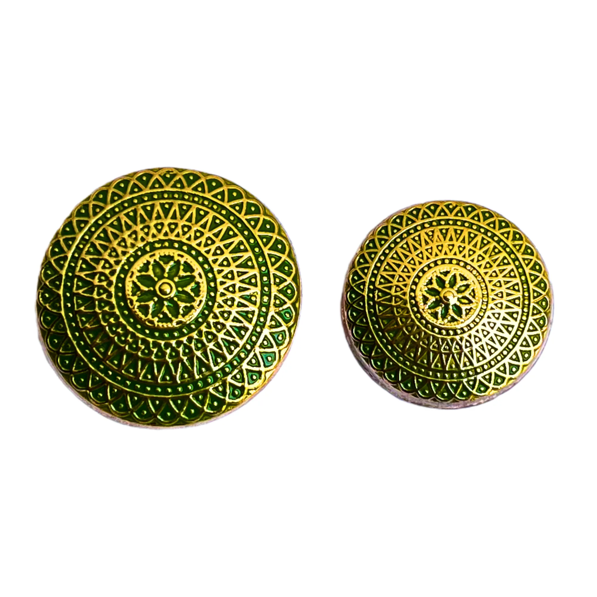 Golden & Green Color Elegant Traditional Designer Round 1 Hole Metal Buttons