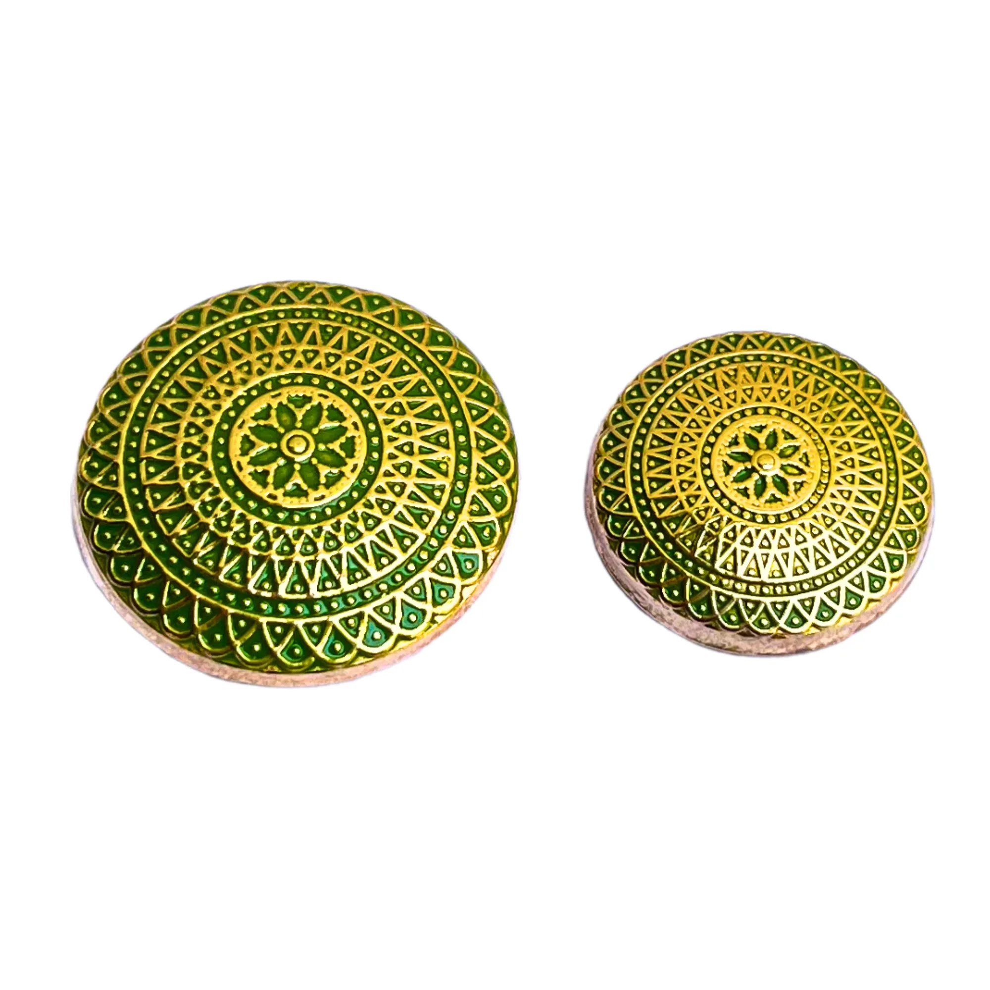 Golden & Green Color Elegant Traditional Designer Round 1 Hole Metal Buttons