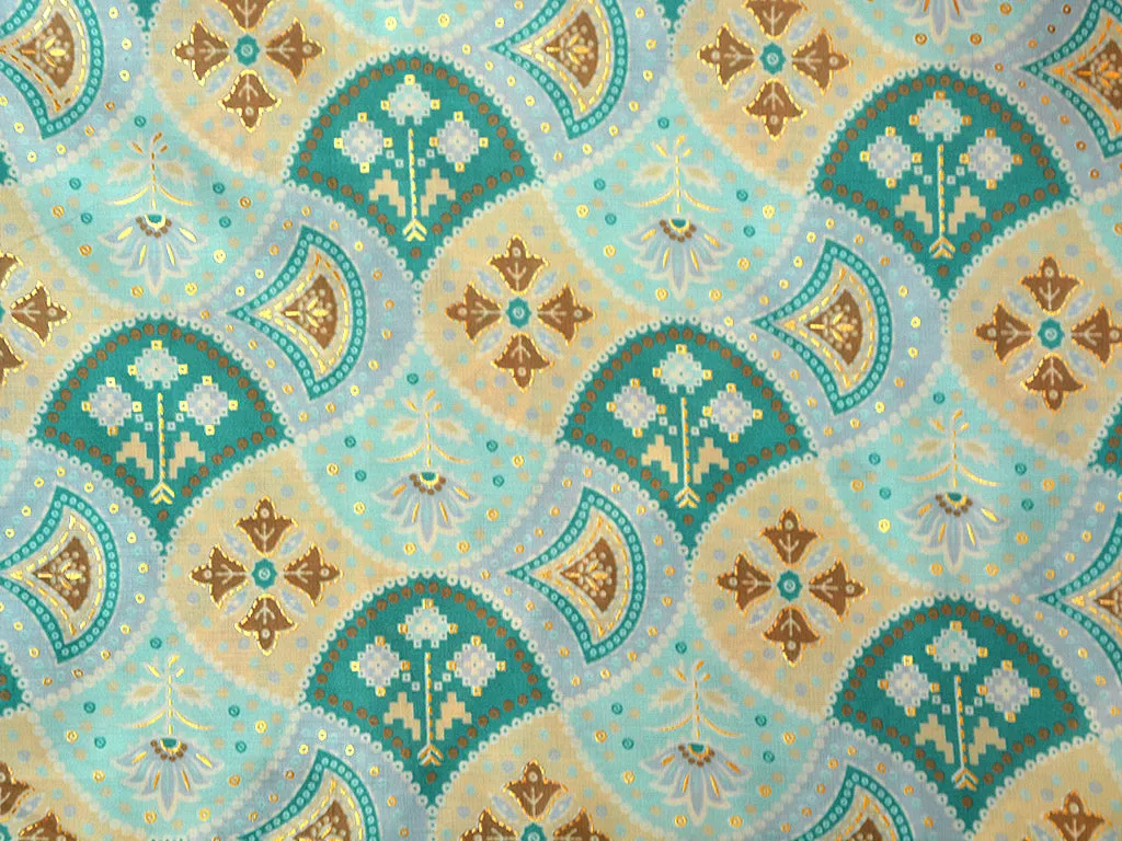 Green & Yellow Geometric Soft Cotton Muslin Fabric