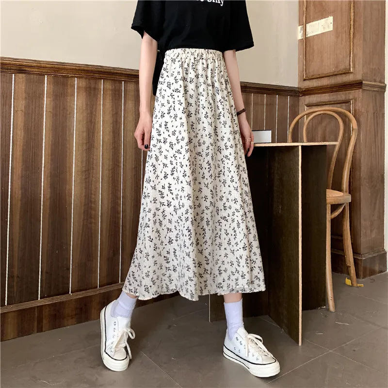 High Waist A-Line Skirt Mid-Length Petite Floral Fairy-Look Demure Elegant Women Skirt