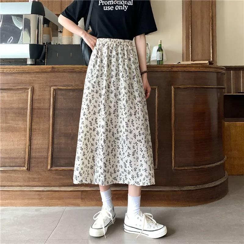 High Waist A-Line Skirt Mid-Length Petite Floral Fairy-Look Demure Elegant Women Skirt