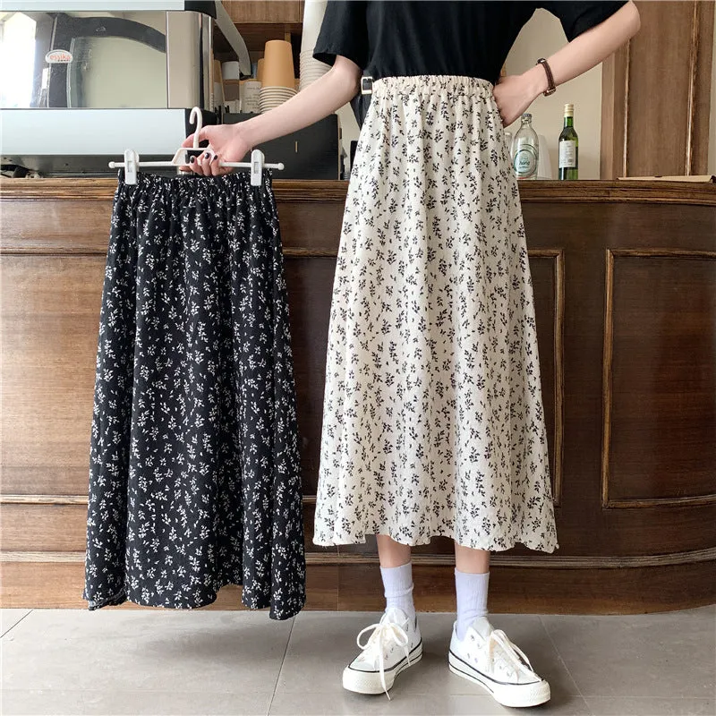 High Waist A-Line Skirt Mid-Length Petite Floral Fairy-Look Demure Elegant Women Skirt